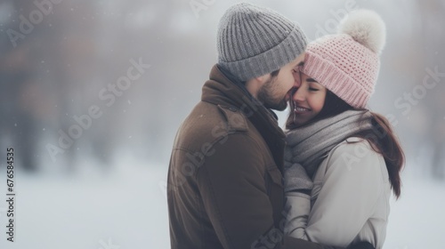 Young couple getting close in the snowy weather © Mustafa