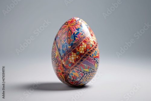Colorful adorned Easter egg on a light backdrop. Generative AI