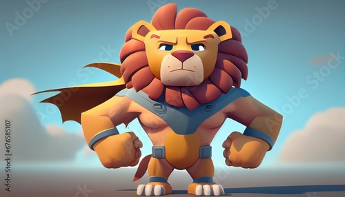 Cute Cartoon lion Superhero with super high quality