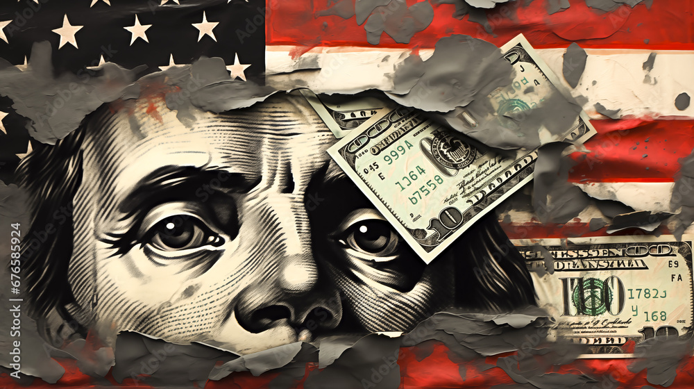 currency dollar collage art - obrazy, fototapety, plakaty 