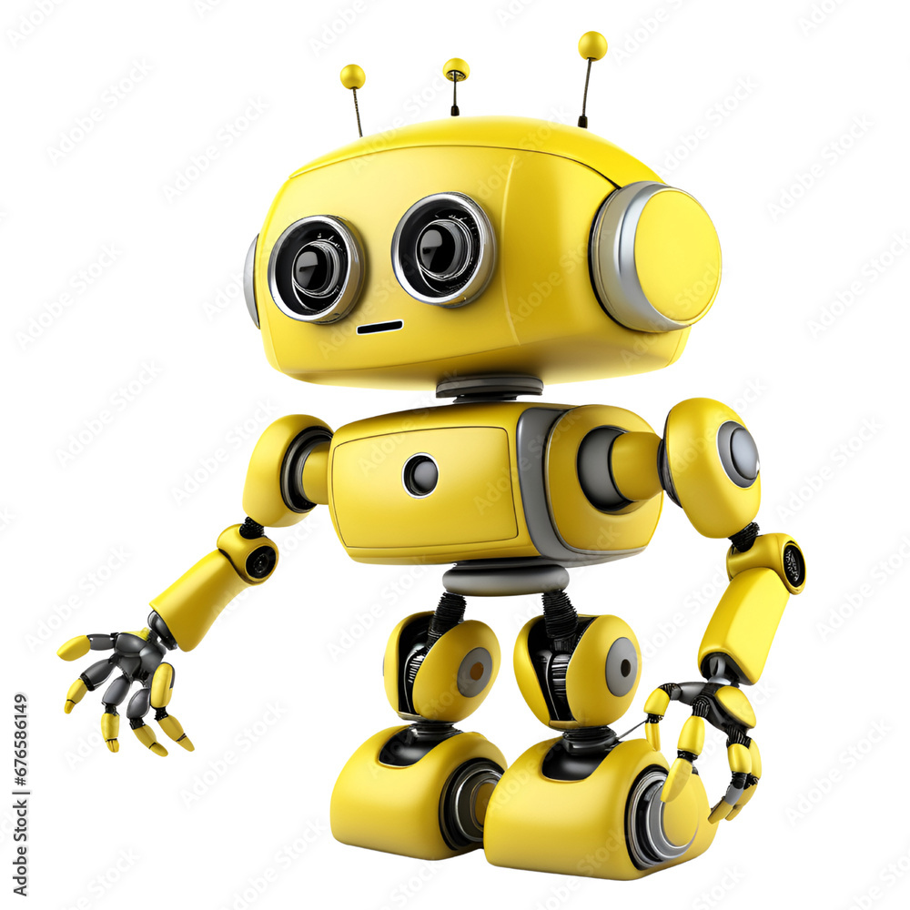 Cute Yellow Robot Isolated on Transparent Background Cute Yellow Robot Isolated on Transparent Background