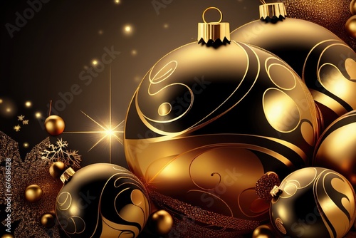 Christmas baubles and decoration on dark background close-up. Generative AI
