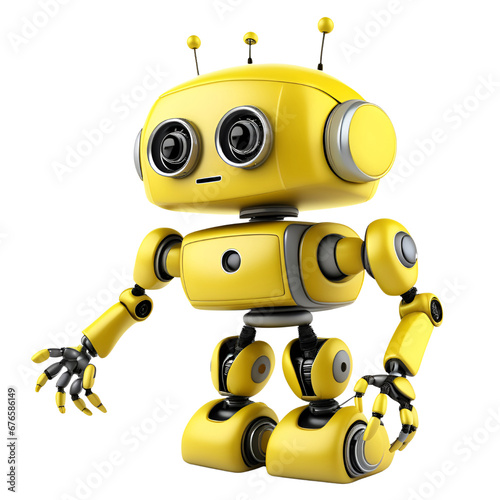 Cute Yellow Robot Isolated on Transparent Background