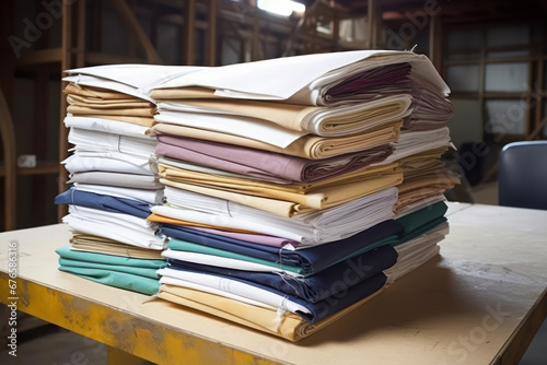 Stack of folders on table in warehouse. © PaulShlykov