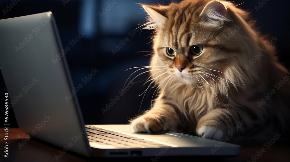 Cat with Glasses Working on a Laptop: A Quirky Concept. Generative ai Cat with Glasses Working on a Laptop: A Quirky Concept. Generative ai