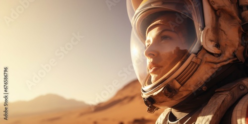 Portrait of a Female Astronaut on Mars. Generative ai