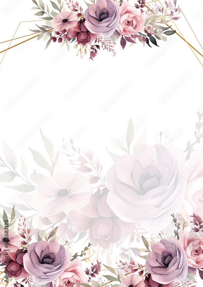 Pink white and purple violet modern trendy vector design frame. Background fall boho template