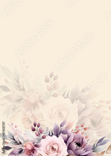 Beige and purple violet vector realistic golden luxury invitation with flora and flower