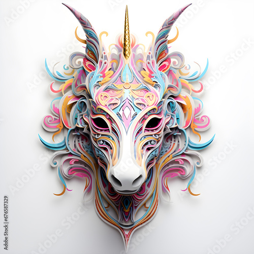 Illustration of colorful unicorn head mandala arts isolated on white background  art style.