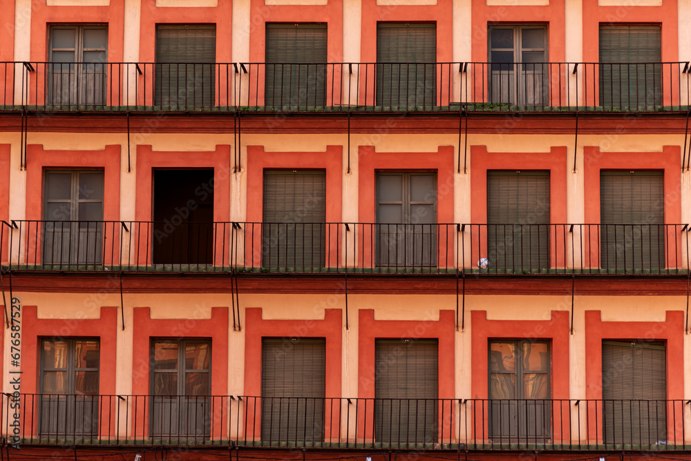 Fototapeta premium Facade with balconies of the Plaza de la Corredera in the city of Cordoba,Spain,