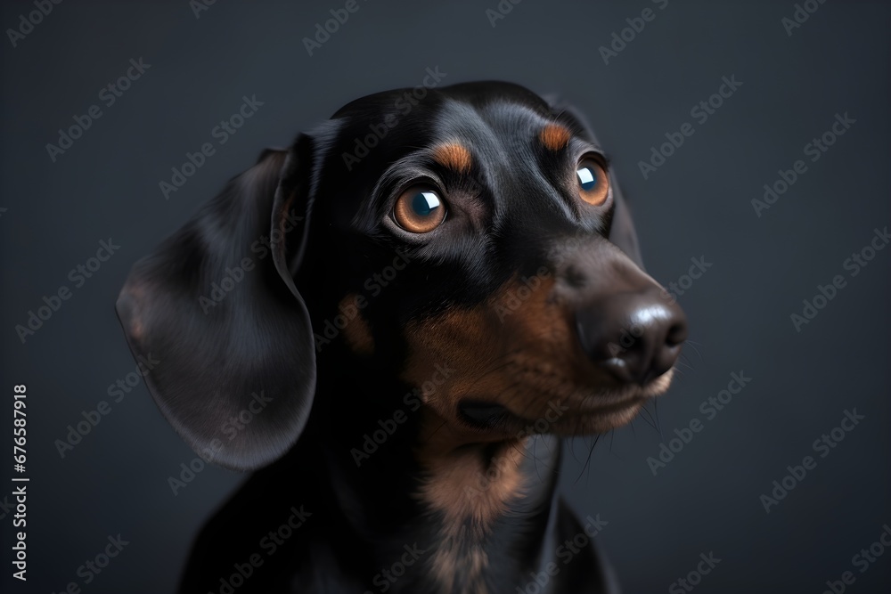 Studio portrait of black dachshund on dark background
