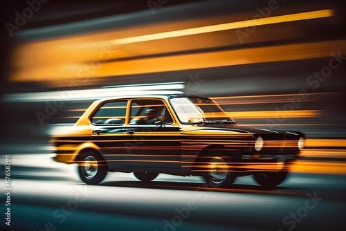 Car in motion, long exposure trail photo