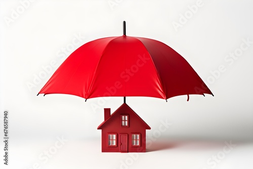 Red house under umbrella, insurance background
