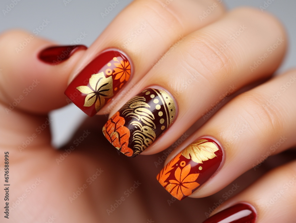 Nail painting image with autumn day theme Nail painting image with autumn day theme