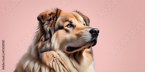 Studio portraits of a funny Caucasian Shepherd dog on a plain and colored background. Creative animal concept, dog on a uniform background for design and advertising.