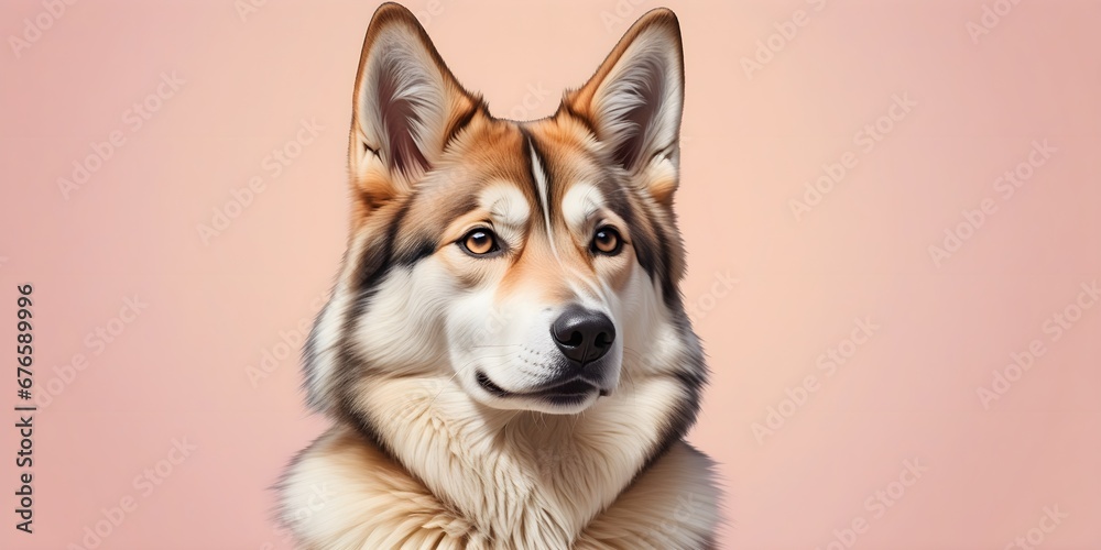 Studio portraits of a funny West Siberian Laika dog on a plain and colored background. Creative animal concept, dog on a uniform background for design and advertising.