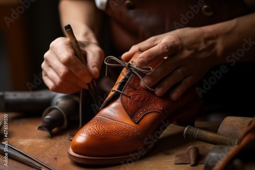 Creating shoes, handmade. Generative AI