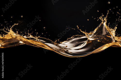 Golden Liquid Splashing on Black Background