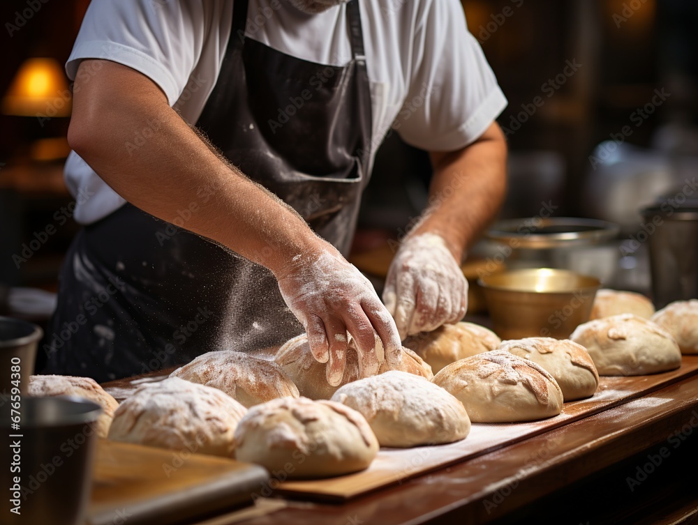 Baker kneading bread.