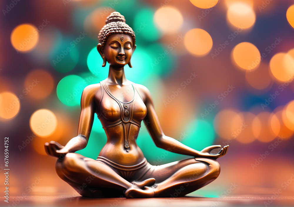 Bronze Yoga Statue in Bokeh Blur. AI Generative Bronze Yoga Statue in Bokeh Blur. AI Generative