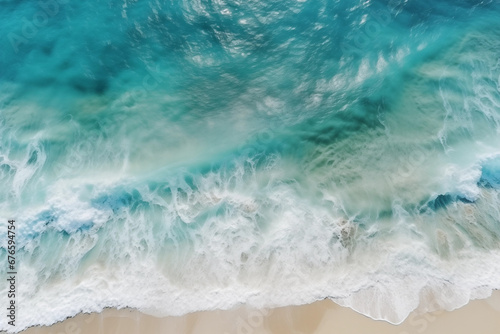 Turquoise Water Aerial View of Beach. Summer Seascape Waves