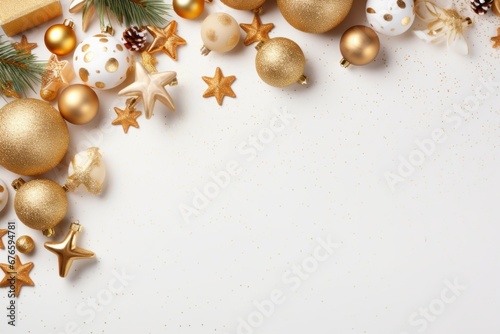 Christmas and new year frame with empty space and decorations on the edge
