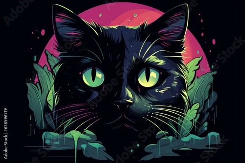 Comic Art Style Black Cat Illustration