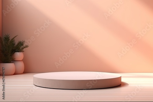The Mockup of a round product display podium in pastel tones.