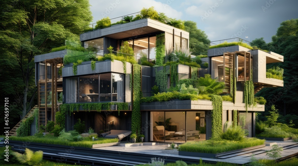Green Building Site with Sustainable Materials and Eco-friendly Practices, Modern Eco Construction