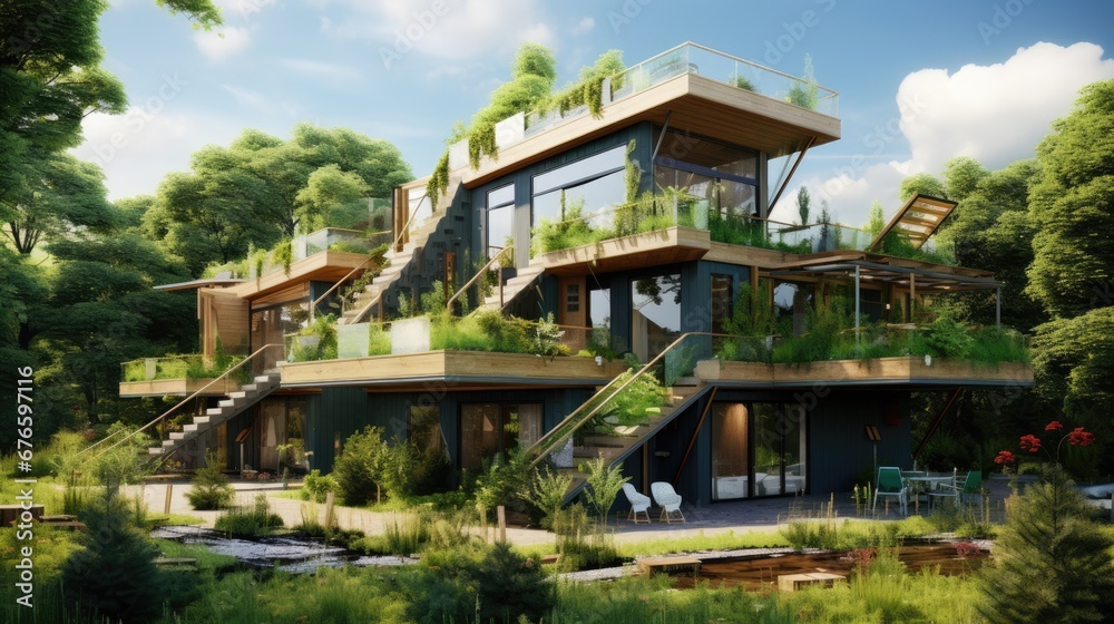 Green Building Site with Sustainable Materials and Eco-friendly Practices, Modern Eco Construction