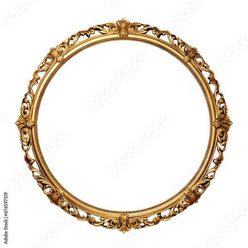 Round golden frame with a decorative pattern, cut out