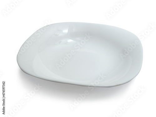 White ceramics plate bowl isolated cut out, empty tableware mock up template
