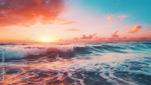 beach with blur background of sea on sunrise, Print media, Illustration, Banner, for website, copy space, for word, template, presentation © Space_Background