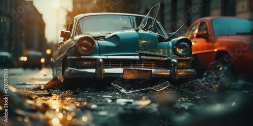 A car partially damaged in a collision. Generative AI © Ilugram