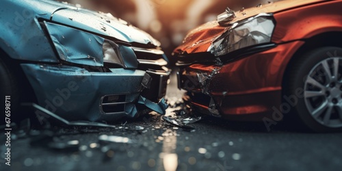 Car collision and collision injury law phila with shallow depth of field. Generative AI