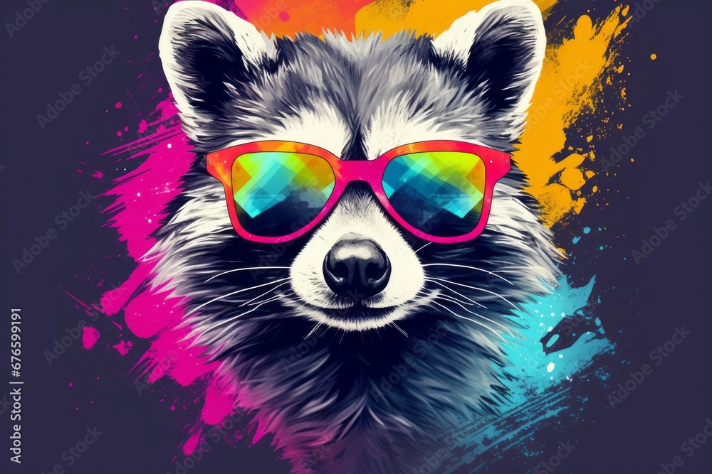 Raccoon wearing fancy Sunglasses Wallpaper Illustration