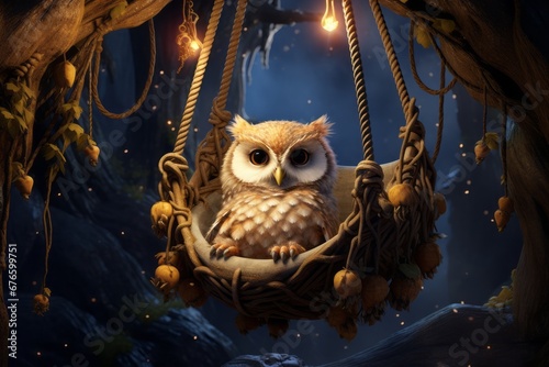 Cozy Owl in a Swing