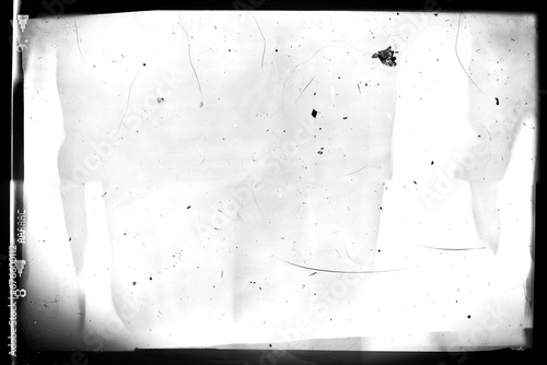 Retro slide film frame of an old camera with dusts, splatters and scratches on transparent background (png image). 