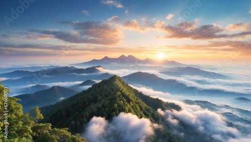 Serenity Above the Clouds. A Majestic Vista from the Mountain Summit © adynue
