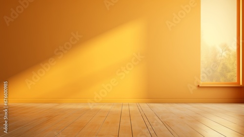 Minimalistic abstract yellow background with natural light from window for product presentation