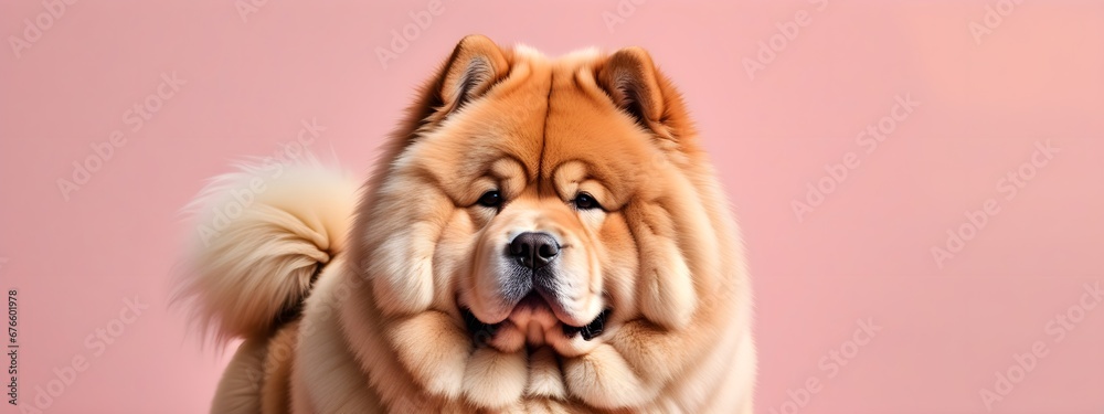 Studio portraits of a funny Chow chow dog on a plain and colored background. Creative animal concept, dog on a uniform background for design and advertising. Studio portraits of a funny Chow chow dog on a plain and colored background. Creative animal concept, dog on a uniform background for design and advertising.