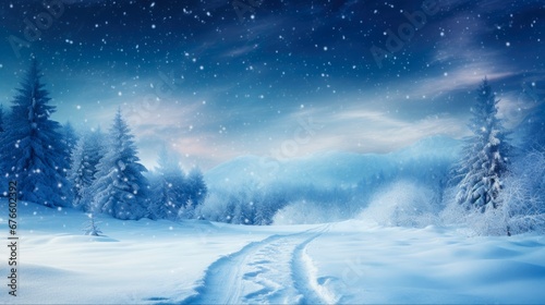 Dreamy Winter Wonderland: Unusual Christmas Scene Background with Snowfall, Icy Cold, and Serene Silence © AIGen