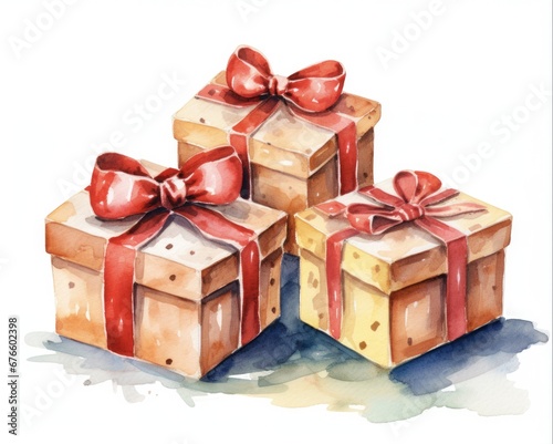 Watercolor Gifts: Vintage Christmas Gift Boxes in a Hand-Drawn Composition