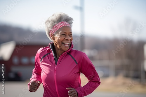Senior woman going for a run and living a healthy lifestyle for longevity photo