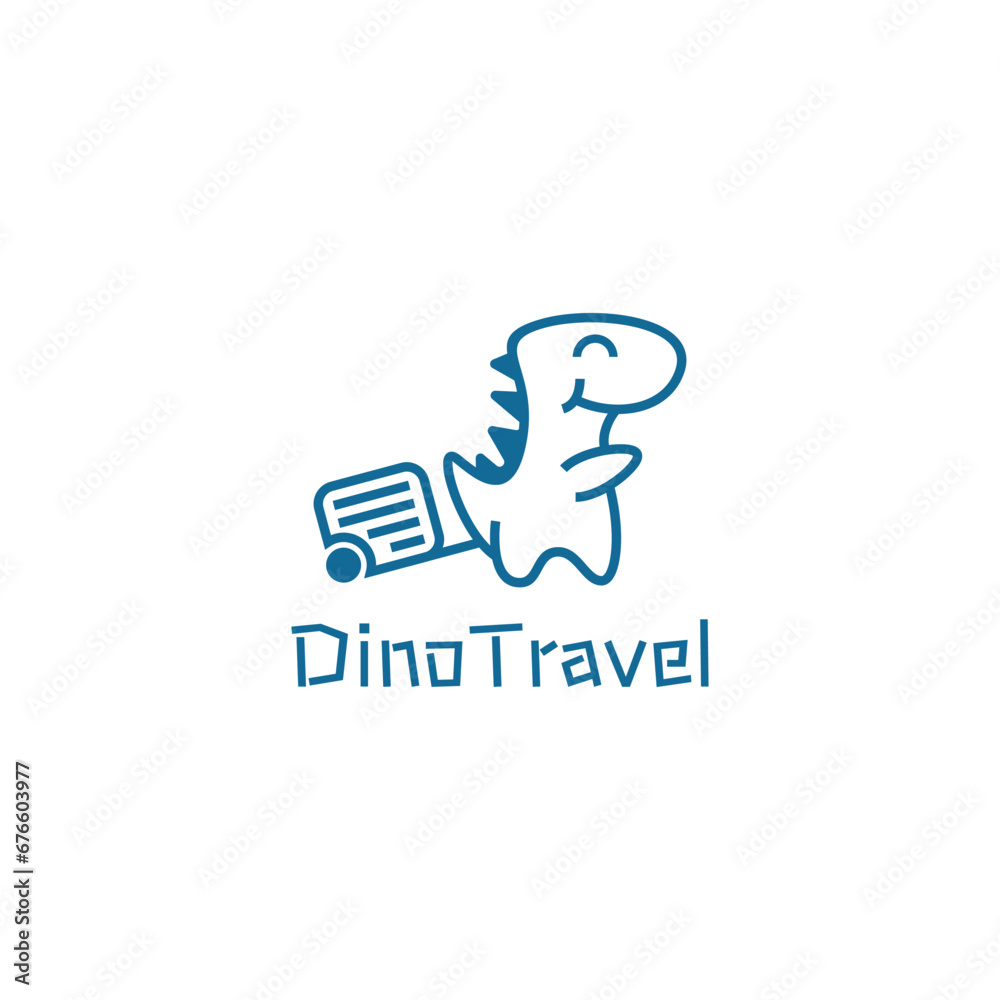 Logo design with the shape of a cute dinosaur character carrying a travel bag. Suitable for tour and travel business Logo design with the shape of a cute dinosaur character carrying a travel bag. Suitable for tour and travel business