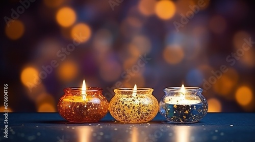 free photos Happy Diwali - Clay lamps light up during Diwali,generative AI