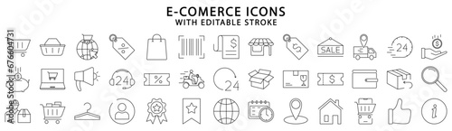 E-commerce icons. E-commerce icon set. E-commerce line icons. Vector illustration. Editable stroke.