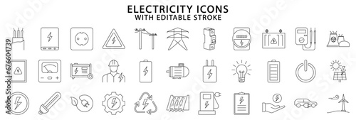 Electricity icons. Electricity Icon set. Electricity line icons. vector illustration. Editable stroke. photo