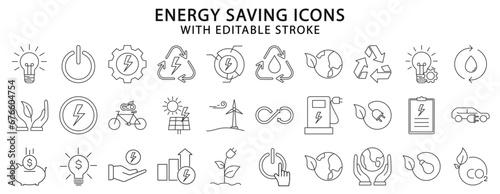 Energy saving icons. Energy saving icon set. Energy saving line icons. vector illustration. Editable stroke. photo