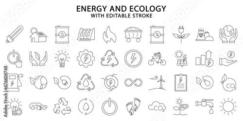 Energy and ecology icons. Energy and ecology icon set. Energy and ecology line icons. vector illustration editable stroke